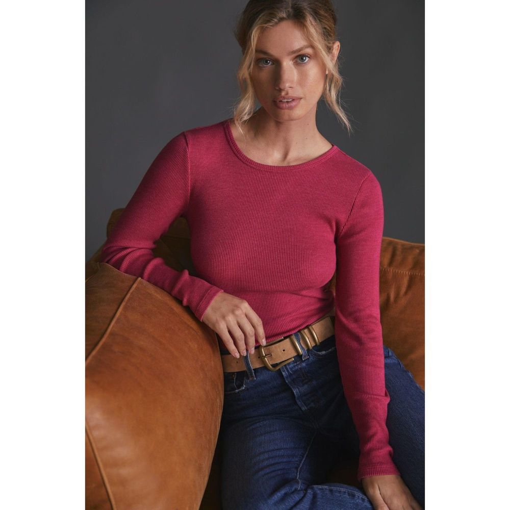 T.La Anthropologie Women's Classic Comfy Top Long Sleeve Fitted Size XL Pink